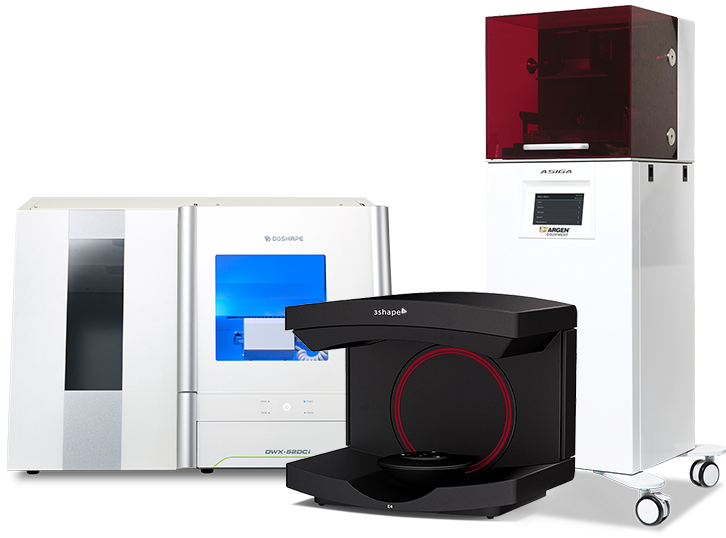 Roland Mill DWX-52DCi, 3Shape E4 Red Scanner, and Asiga PRO4K80 UV Printer