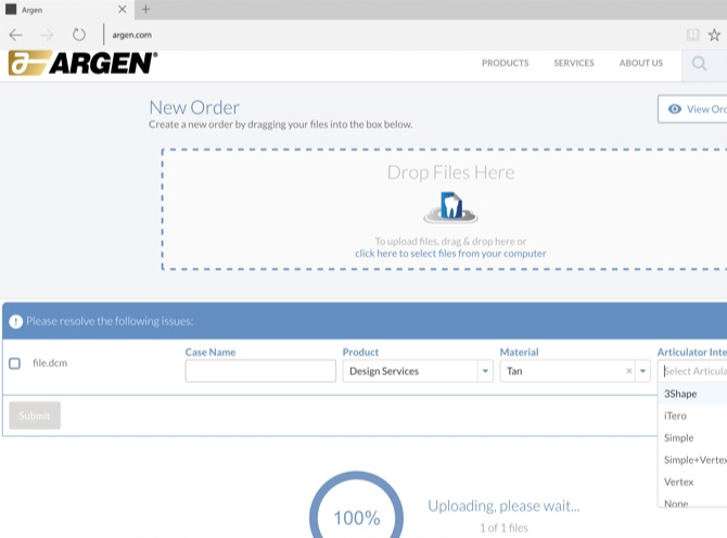 Screenshot of adding intraoral scan files using Argen's software