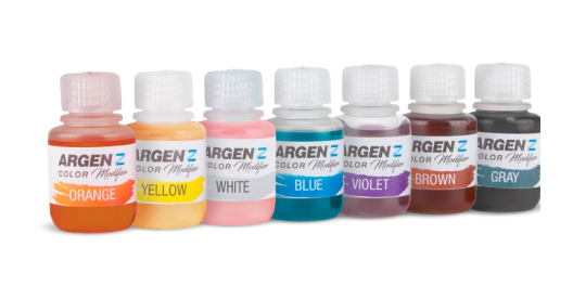 7 ArgenZ color modifier bottles, orange, yellow, white, blue, violet, brown, gray